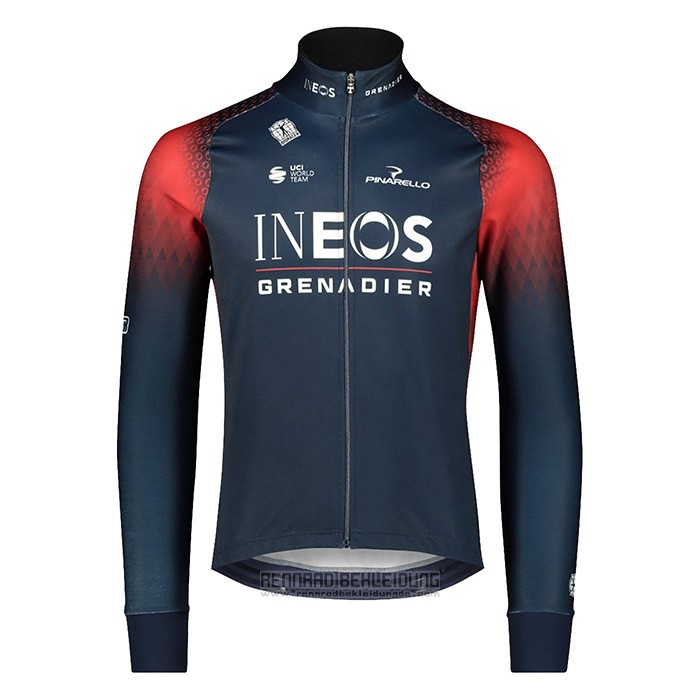 2022 Fahrradbekleidung Ineos Grenadiers Dunkel Blau Trikot Langarm und Tragerhose - zum Schließen ins Bild klicken